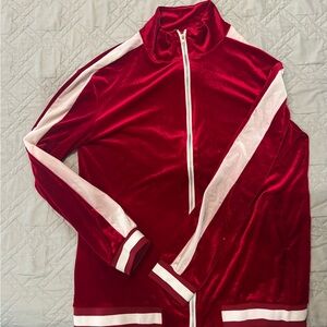 Y2K Red Velour Track Suit Set Zip-Up Jacket